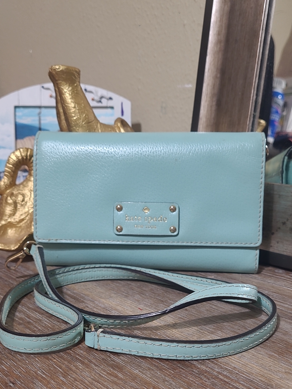 kate spade Mint Green Leather Crossbody Wallet
